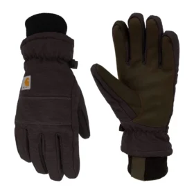 Gefütterter Damen-Handschuh aus Duck-Stoff und Kunstleder mit Strickbund
