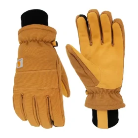 Isolierter Handschuh aus Baumwoll-Duck mit Synthetikleder und geripptem Strickbund