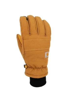 Gefütterter Damen-Handschuh aus Duck-Stoff und Kunstleder mit Strickbund